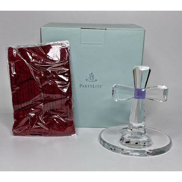 PartyLite Sparkle Lite Crystal Cross Tealight Holder Retired NIB P17C/P9691